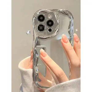 Cream Wavy Edged High-End Electroplated Silver Painted Anti-Fall Phone Case Suitable For IPhone17/IPhone17 Air/IPhone17 Pro/IPhone17 Pro Max/16 Pro Max/15 Pro Max/14 Pro Max/13 Pro Max/12 Pro Max/11 Pro Max