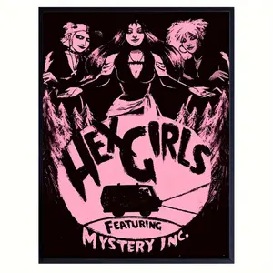 Pink Gothic Girl Band Canvas Wall Art, Retro Punk Cartoon Poster Print, Dark Aesthetic Music Room Decor, Unframed or Framed Canvas Poster