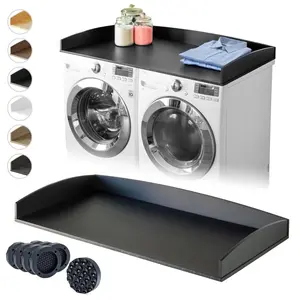 Nedura Washer Dryer Countertop with Anti-Vibration Pads, Curved Edge Rails, Premium Bamboo Laundry Countertop, Washer Dryer Topper, Laundry Room Organization, Laundry Accessory, Designed in USA