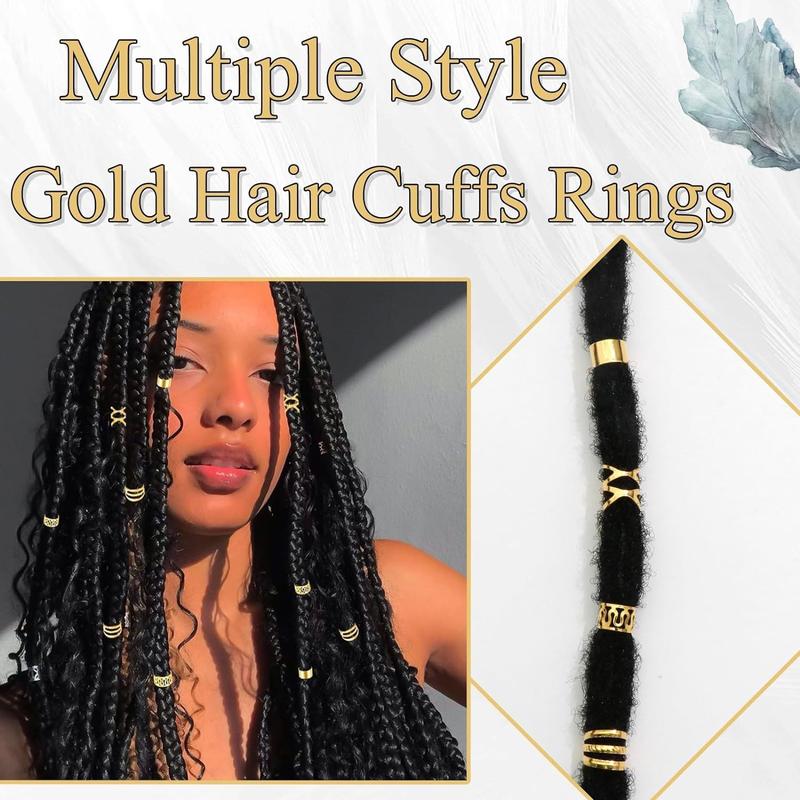 40PCS Hair Jewelry for Braids Gold Hair Cuffs Multi Style Rings Adjustable Hair Beads for Braid Loc Dreadlock Accessories