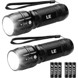 Lighting EVER LED Flashlights High Lumens, Small Flashlight, Waterproof, Adjustable Focus Flash Light for Outdoor, Emergency, Camping, AAA Batteries Included, 2 Pack