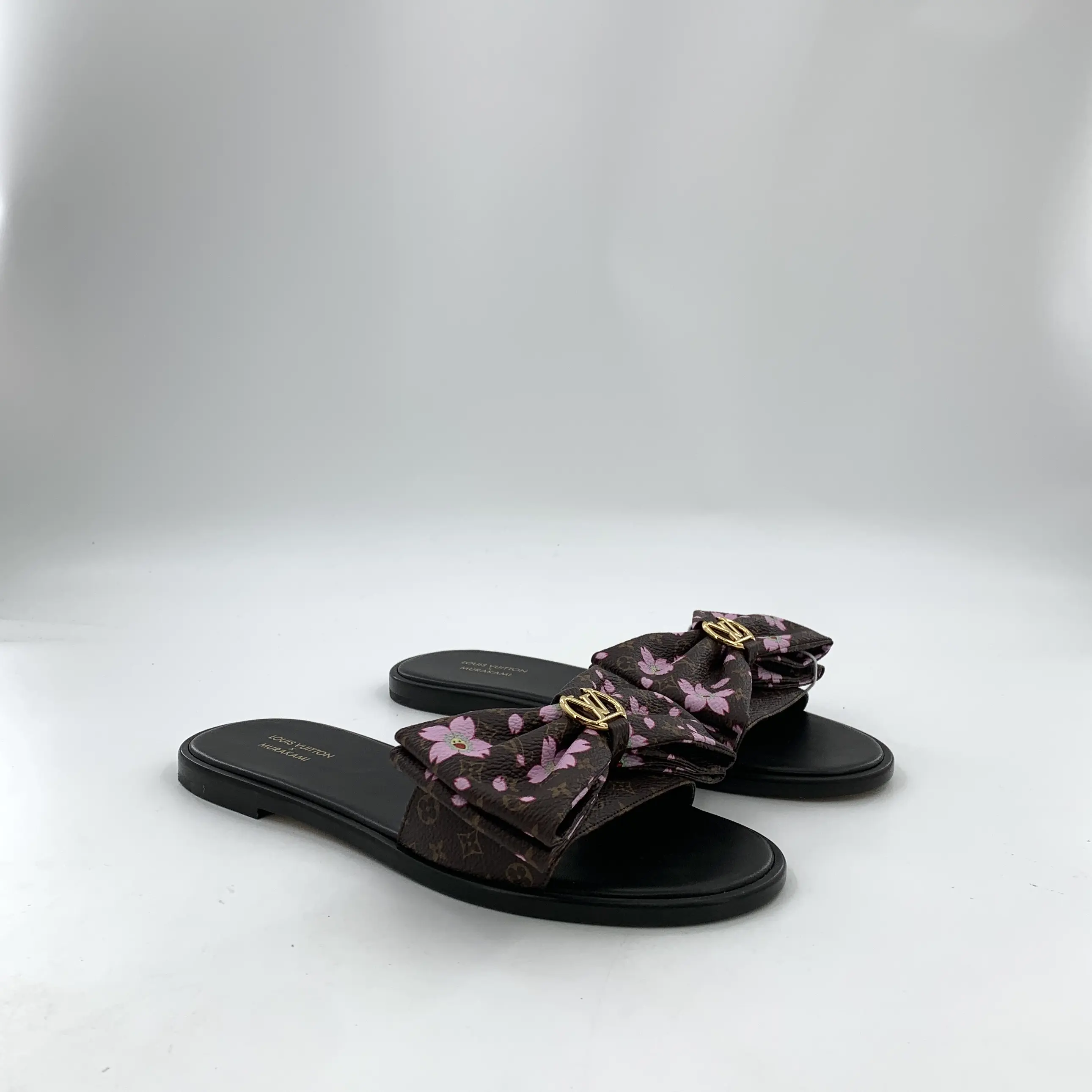 RDLTS- Louis Vuitton Black Monogram Bow Slide Sandals Size US 8.5
