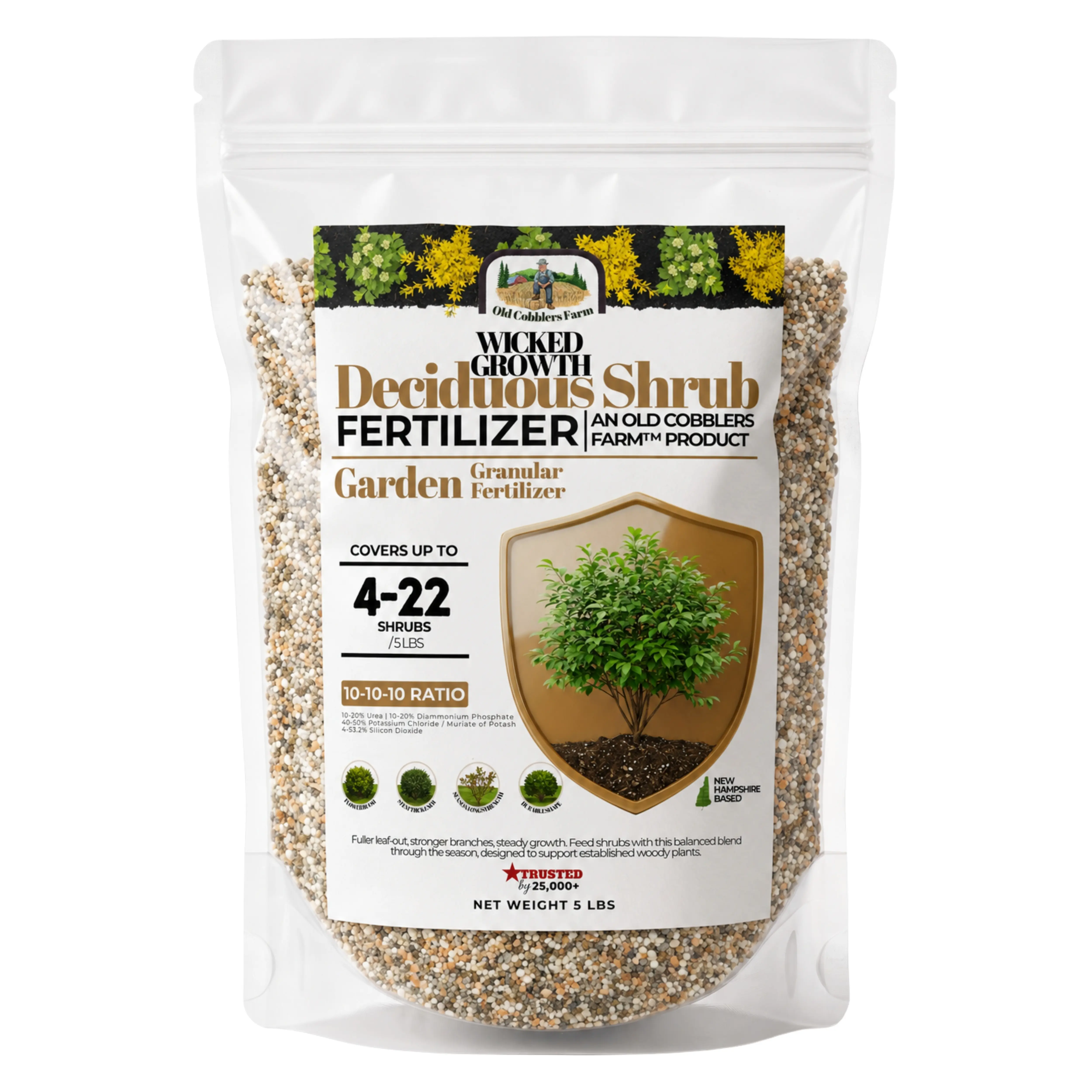 Old Cobblers Farm Wicked Growth Deciduous Shrub Fertilizer, Balanced Granular Plant Food for Lilac, Hydrangea, Forsythia, Spirea, Weigela and Ninebark, Flowering Shrub and Hedge Feed for Beds and Borders