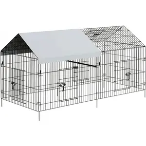 Large Metal Chicken Coop with Run, Outdoor Poultry Cage for Backyard, Waterproof Cover Chicken House for Hen Duck Rabbit, Portable Extra Large Pen