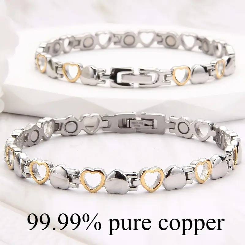 1pc Unisex Heart-Shaped Magnetic Copper Bracelet - 99.99% Pure Nickel-Free High-Quality Exquisite Trendy Heart Design Bracelet, Bohemian Retro Style, Suitable for Daily Wear & Special Occasions, Fashion Accessories Jewelry Gift
