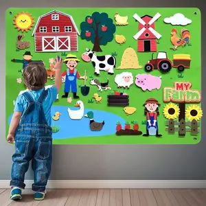 Children Farm Animal Felt Story Board Set, Pre-School Barn Theme Wall Hanging Teaching Aid, Early Learning Flannel Board Game Kit