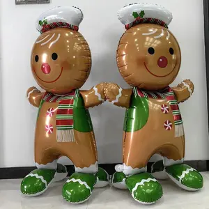Festive Gingerbread Foil Balloons, 61 Inch, Christmas Party Supplies, Cheerful Design, Perfect for Holidays, Weddings, Birthdays
