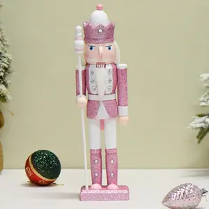12 Inches Traditional Wooden Nutcracker Soldier Figures Christmas Decorations for Xmas Indoor Tabletop Desktop Fireplace Home Farmhouse Ornaments Pink