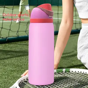 Ow(Angel Food Cake) Dual-Drink Outdoor Sports Water Bottle With Straw,32oz/945ml,A One-Handed Opening Design, Double-Walled Vacuum Insulation,  Keeps Ice Cubes Warm For 8-12 Hours Without Melting Lockable lid 100% leak-work bottle-Insulated Drinkware