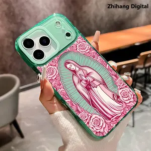 Premium Crystal Phone Case for iPhone 17 Pro Max Air 16 Plus 15 14 13 12 11 Virgin Mary Design Pattern Shockproof Non Slip Military-Grade Protection Cover Cellphone Protective Smartphone Casing