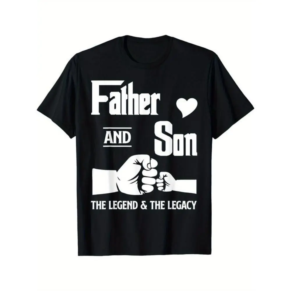 Father-Son Matching Casual T-Shirts, Men's 100% Cotton Round Neck Short Sleeve Clothes, Fist Bump Design, Skin-Friendly, Father's Day Gift