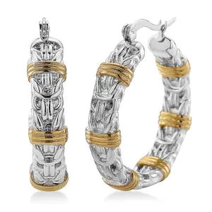 Fashionable TwoTone ByzantineÂ Hoop Earrings in ION Plated Yellow Gold and Stainless Steel Christmas Gifts