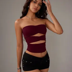Women’s Hollow Out Tube Top – Strapless Fitted Cami, Sexy Going Out Crop Top