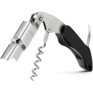 Wine Key - Heavy Duty Waiter Corkscrew, Premium 420 Stainless Steel Compact Wine Opener with Double Hinged, Foil Cutter and Bottle Opener, Gifts for Servers, Sommelier, Bartenders - Black