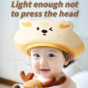 Cartoon Shower Cap/baby Bath Hat, Dual-Layer Portable Detachable Foldable, Wide Brim, Ear Protection, Adjustable Head Size, Three-Way Waterproof