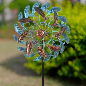 360° Wind Spinners Outdoor, Wind Sculptures Windmill with Metal Stake, Kinetic Large Metal Yard Art Decor Spinners Pinwheels for Garden Outside Patio Lawn, 63.2 * 13.2"
