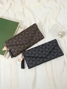 New women's long wallet, coin wallet, triple fold multi card slot metal heart-shaped tassel decoration multifunctional wallet, Stylish Wallet, Trifold Wallets, folding card slot and zipper pocket, suitable for outdoor travel and returning to school