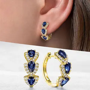 Droplet Shiny Synthetic Gems Decor Hoop EarringsElegant Women Banquet Party Ear Ornament FemaleGift Shiny Zirconia Earrings Simple Design-Banquet Party Wedding Prom Gift