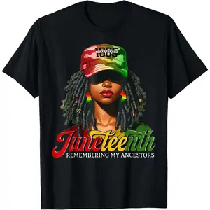 100% Cotton  Unisex Juneteenth Tshirt Women Loc'd Hair Remebering My Ancestors T-Shirt