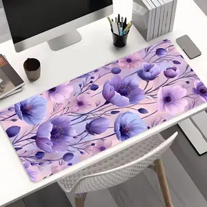 Purple-Pink Floral Healing Sweet Gaming Desk Mat, Desk accessories, Healing Sweet Desktop Decoration mouse pad, Rubber Non-Slip Lock Edge Multi-Sized Pad, Suitable For Laptop Desktop Gaming Work Home, Ideal Healing Sweet Gift For Family And Frie