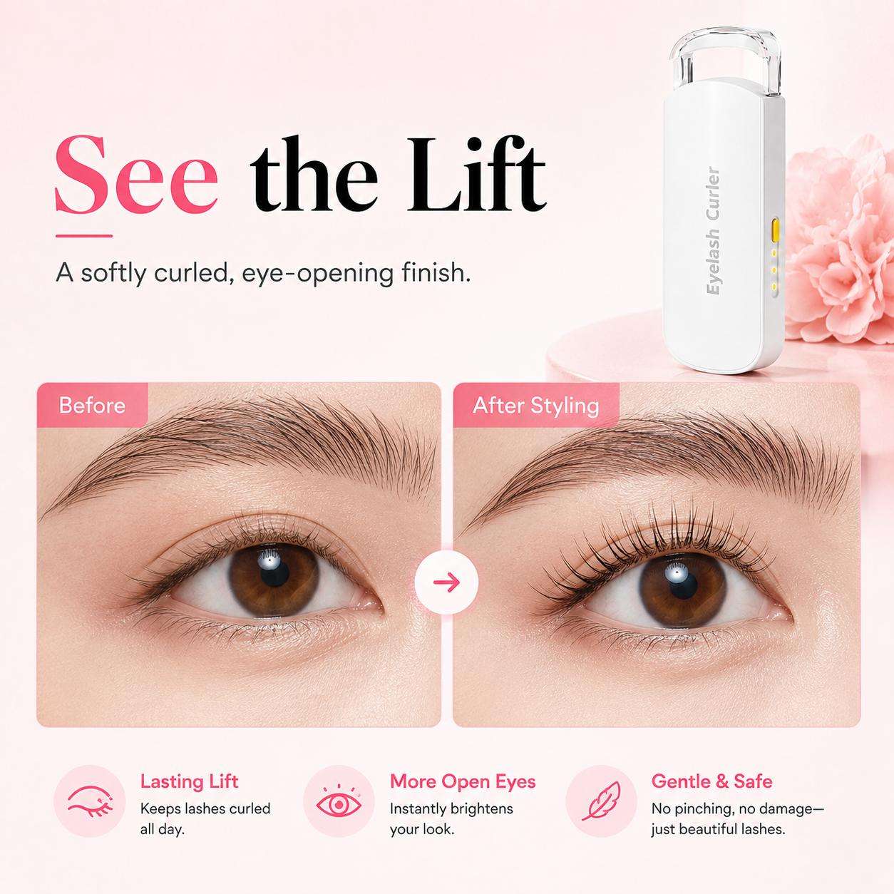Thermal Eyelash Curler - USB Rechargeable with Thermo - sensitive Silicone Pad Fast Curling , Small Lifting Curler for Eyelashes - for Women Girls , Home , Travel , Curly and Stylized Precision Pad Eyelash Curler