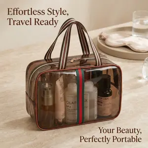 Clear Brown Cosmetic Bag | Large Capacity Travel Toiletry Pouch | Stylish & Portable Makeup Organizer Lightweight