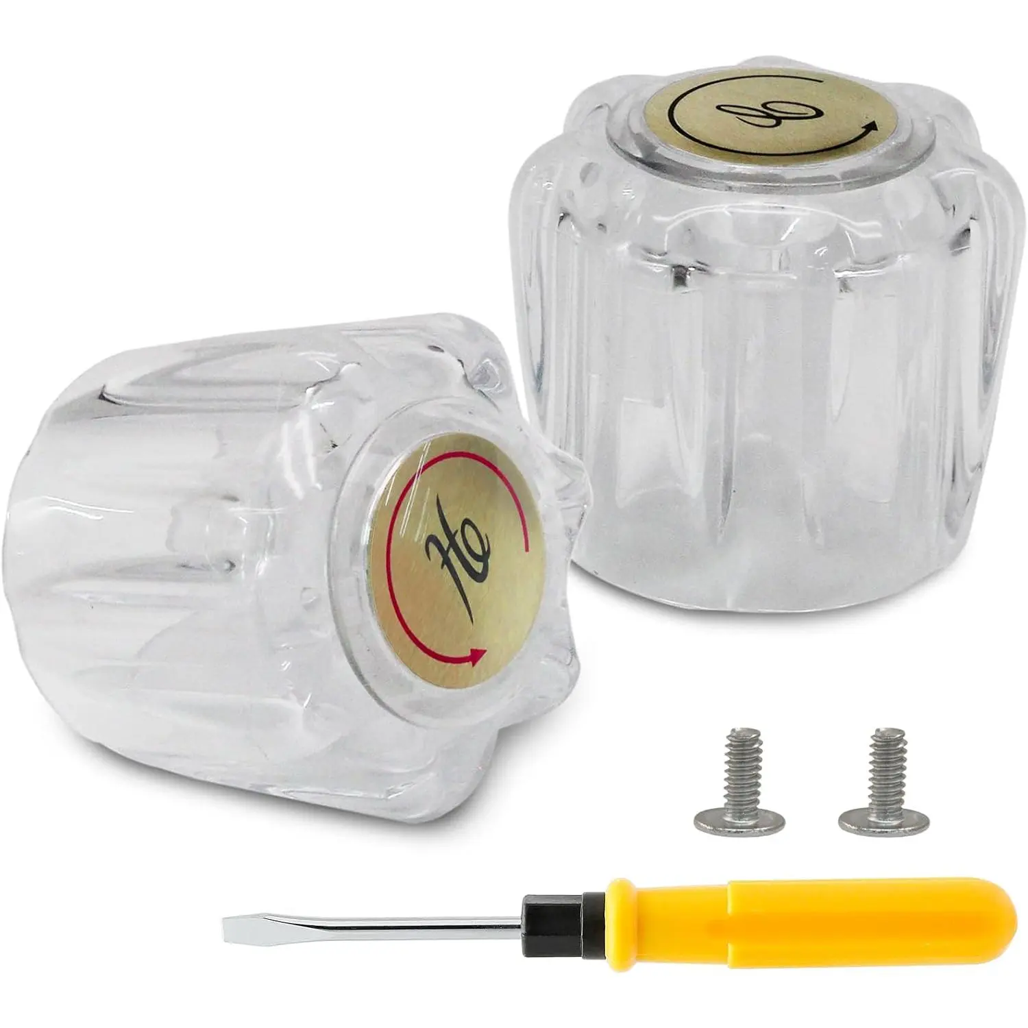 Clear Shower Knob Replacement Set of 2, Bathtub Faucet Handles Include Hot and Cold Shower Knob for Remodeling Trim, with Screws & Screwdriver