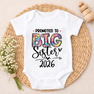 Baby Bodysuit Promoted To Big Sister 2026 Print 100% Pure Cotton Non-Irritating Snap Closure Breathable Perfect For Gifting & Everyday