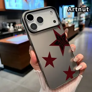 Phone Case for iPhone 17 16 15 14 Pro Max 13 12 11 XR XS Plus Air E Burgundy Star Array Pattern Matte Shockproof Anti-Scratch Stylish Smartphone Cover Cellphone Protective