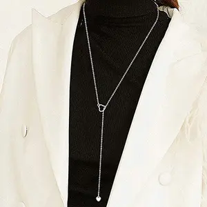 FaithHeart Lariat Y-Necklaces Long Drop Heart Necklace Adjustable Necklace