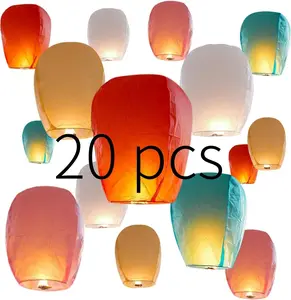 Sky Lantern 20pack to Release in Sky an Unforgettable Memory Home Gatherings Decoration Floating Paper Lanterns for Memorial,Sentiment for Party, Wedding, Birthday, Anniversary Festival Multicolor