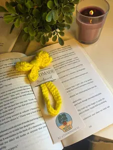 The Mossy Bow Bookmark Hand-crocheted Soft Durable Yarn Bow Design Lightweight for Pages Packaged on Branded Card from The Mossy Muse