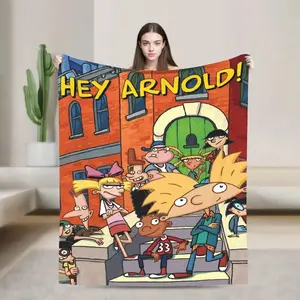 Hey Arnold Cartoon Blanket Ultra Soft Flannel Cozy Warm Winter Bedroom Couch Sofa Chair Throw Bedspread Decor Decorative Throw Perfect Birthday Gift Christmas Gift for Fans Kids Teens Adults Men Women 90s Nickelodeon Nostalgic Style