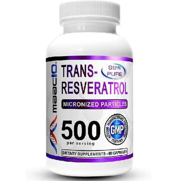 MAAC Trans-Resveratrol 500 mg - 99% Pure Micronized Plant-Based Antioxidant Support - 60 Capsules - Healthcare & Fitness Supplement