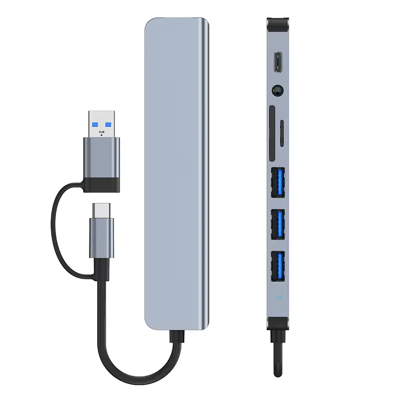 7-in-2 USB 3.0 Type-C Multifunction Adapter Docking Station - USB 2.0 Port, TF/SD Card Reader, Audio Output Hub Splitter for MacBook Pro