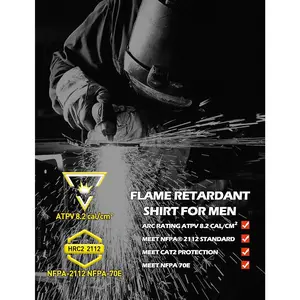 FR Shirts Fire Resistant Shirts Clothing for Men 100% Cotton Pre-Washed 6.5oz Lightweight FR Long Sleeve Shirts