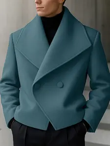 INCERUN Men's Large Lapel Solid Color Wool Casual Suit Jacket, Stylish Outerwear for Men, Perfect for Daily Wear & Special Occasions