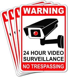 2 PC Video Surveillance Sign - 10x7 Aluminum Your on Camera Signs - Security Camera Signs - No Trespassing Signs Private Property Red