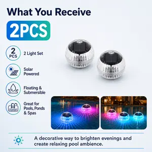 2pcs Night Light Swimming Pools Solar Floating Pool Lights, Solar Submersible LED Light，Outdoor Solar LED Floating Light Garden Pond Pool Lamp Color Change, Led Glow, Great for party pool decoration, home, lawn, pathway, garden