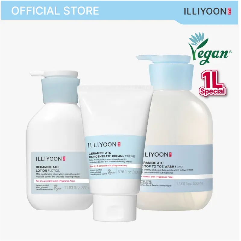 1L Ceramide Ato Problem Skin Complete Care Trio| Damaged Barrier Repair, Fragrance-Free, Baby-Safe, Repair Cream + Relief Lotion + Gentle Wash