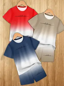 3-Piece Boy Set, Youth Kits, Short Sleeve Top & 3D Cartoon Print Shorts, Casual Summer Vacation Wear, Ideal for Outdoor Activities