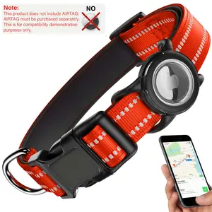 Airtag Dog Collar with Waterproof AirTag Case, Reflective Soft Padded & Safety Air Tag Pet Collar Adjustable for Large Dogs, Medium-sized Dogs, Puppy