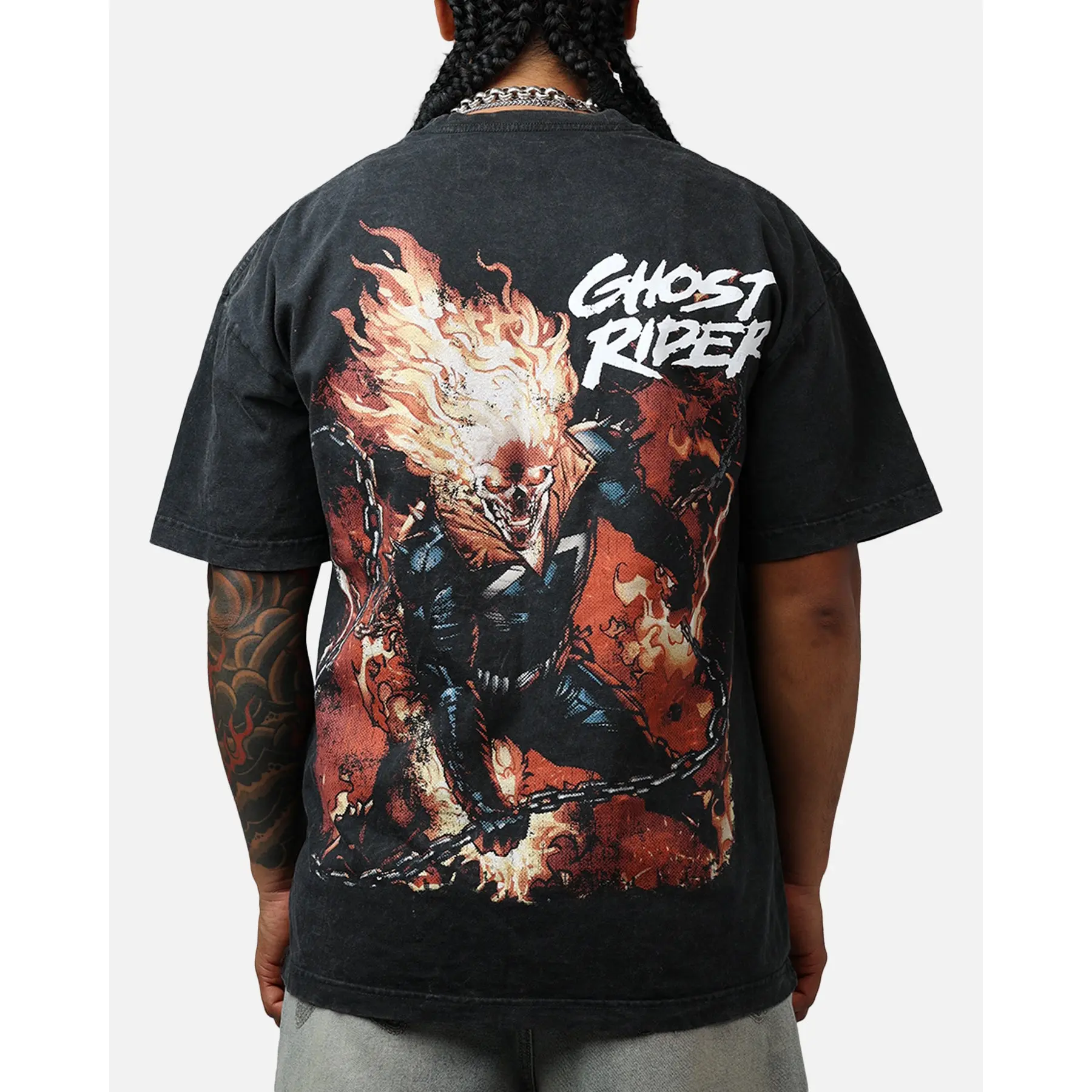 73Studio Marvel Ghost Rider Fire Vintage T-Shirt Black Acidwash