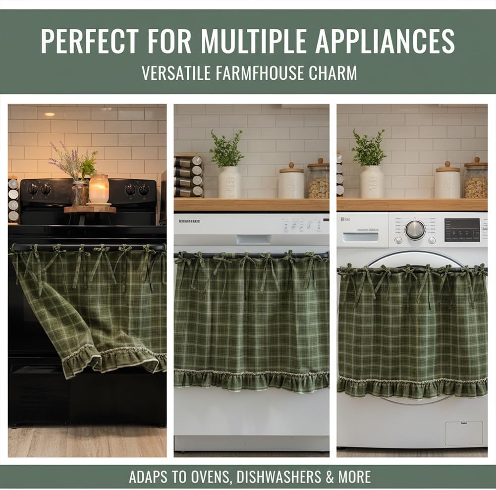 Handmade Oven Skirts Oven Skirt Curtain for Door, Oven Curtain Tie Top Farmhouse Kitchen Décor Heat-Resistant Effortless Install Hide Clutter for Oven,Dishwashers Washing Machine