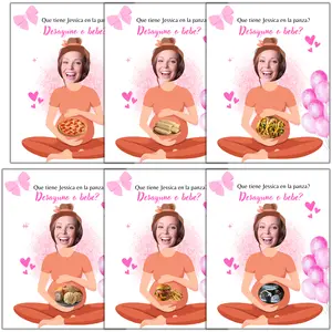 Juego de Baby Shower Personalizado, Desayuno o Bebe Juego de Baby Shower Para Nina, Tarjetas de Mama Rosas Con Stickers Para Rascar