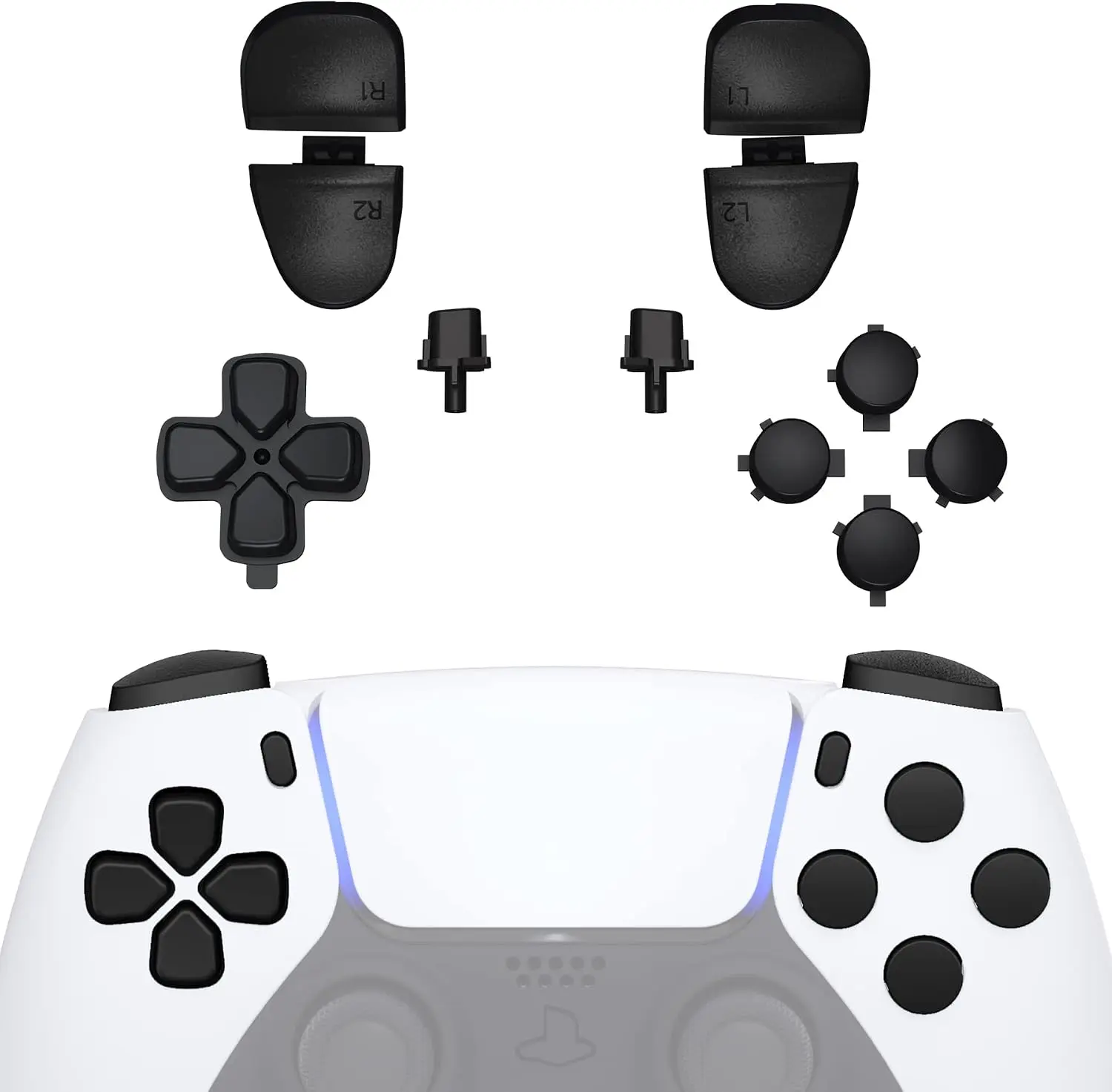 eXtremeRate Replacement D-pad R1 L1 R2 L2 Triggers Share Options Face Buttons, Black Full Set Buttons Compatible with ps5 Controller BDM-030 BDM-040 BDM-050 BDM-060 - Controller NOT Included