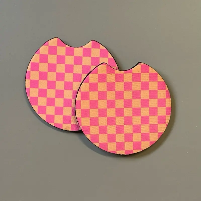 Pink and Orange Checkered Car Costers Pink and Orange Checkered Car Costers