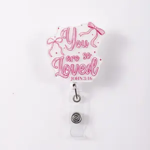 1pc Premium Decorative Badge Reel Healing Series Retractable Clip, John Gospel Verse 'you Are so Loved' Design, Inspirational ID Holder for Daily Use