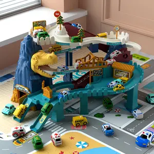Dinosaur Race Track Car Garage Adventure Playset with 10 Mini Cars Educational Ramp Toy for Indoor Outdoor Playroom Backyard Birthday Holiday Christmas Gift