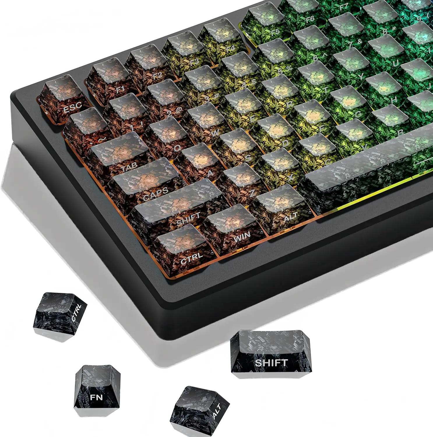 Womier Cherry Profile PC Plastic Keycap Set, 106 Transparent Carbon Fiber Look Shine-Through Caps for MX Switches Mechanical Keyboards, Fits 60%-80% Layouts